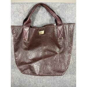 Diane von Furstenberg Addison Burgundy‎ Ostrich Embroidered Leather Tote